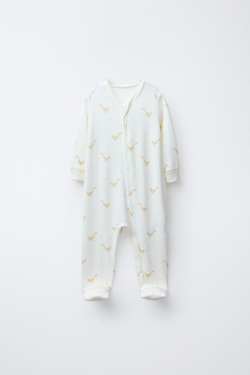 ZARA ТЕПЛЫЙ КОМБИНЕЗОН С УЗОРОМ «ГУСИ» И РЕГУЛИРУЕМЫМИ ШТАНИНАМИ, ЭКРЮ