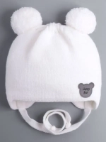 Шапка детская осенняя с завязками и помпонами