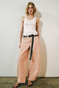 ZARA ДЖИНСЫ ZW COLLECTION BARREL ПЭЧВОРК СО СРЕДНЕЙ ПОСАДКОЙ, РОЗОВЫЙ