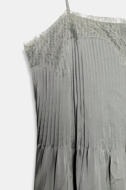 ZARA ПЛАТЬЕ МИДИ С КРУЖЕВОМ — ZW COLLECTION, МЯГКИЙ СЕРЫЙ
