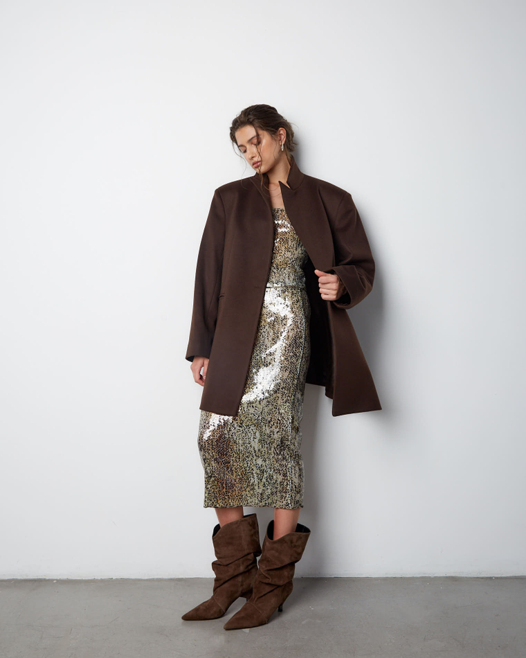 Топ из пайеток Стелла Маккартни со змеиным принтом бежевый/коричневый