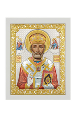 Николай Чудотворец, икона прямоугольная с рамкой, белое дерево, эмаль 150х190
