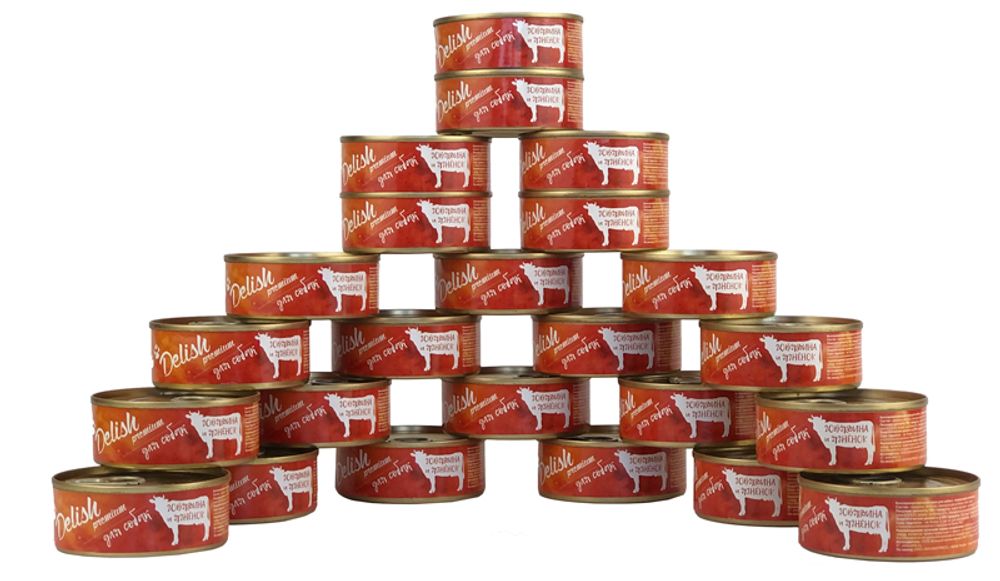 Консервы DELISH Premium для собак с говядиной и ягнёнком - 24 х 100 гр (набор)