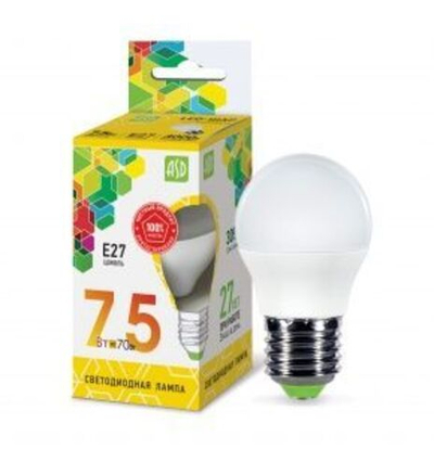 Лампа светодиодная LED-ШАР 7,5Вт 220В Е27 3000К 600Лм ASD РАСПРОДАЖА