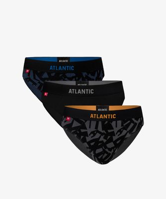 Мужские трусы слипы спорт Atlantic, набор 3 шт., хлопок, деним + черные + графит, 3MP-104