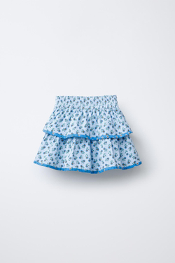 ZARA ЮБКА-ШОРТЫ С ЦВЕТОЧНЫМ ПРИНТОМ, ГОЛУБОЙ