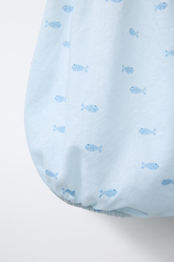 ZARA ШОРТЫ-БЛУМЕРЫ С ПРИНТОМ «РЫБЫ», ГОЛУБОЙ