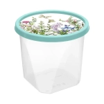Контейнер для продуктов круглый 1л с декором Цветущий луг, Светло-зеленый