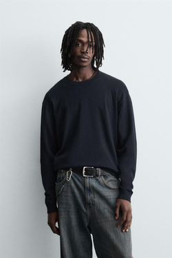 ZARA СВИТЕР ИЗ ВИСКОЗЫ С РЕЛЬЕФНЫМ УЗОРОМ, МОРСКОЙ СИНИЙ