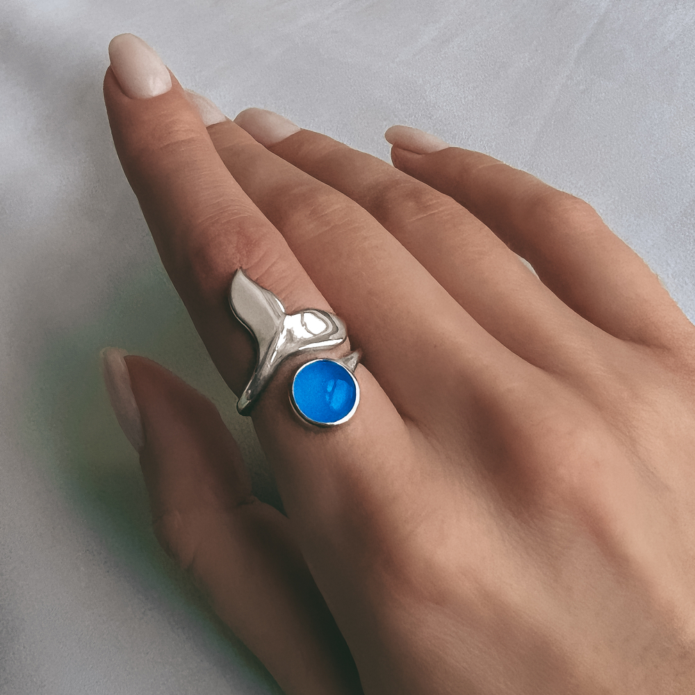 Кольцо Кит с голубым агатом