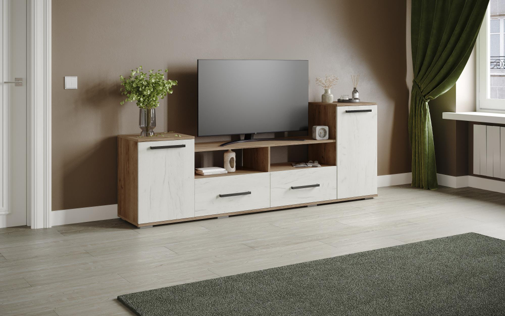 Тумба ТВ Парус-2, Дуб крафт табачный, Дуб крафт белый