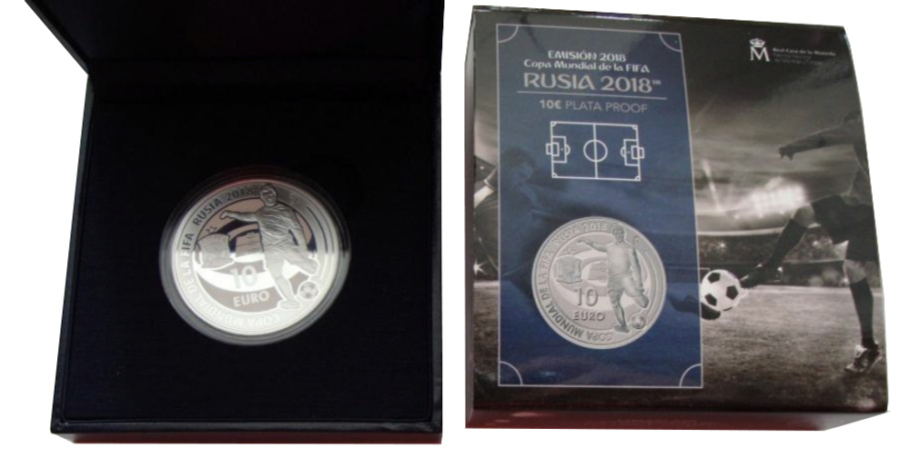 10 евро. Чемпионат мира по футболу в России. Испания. Серебро. 2018 год