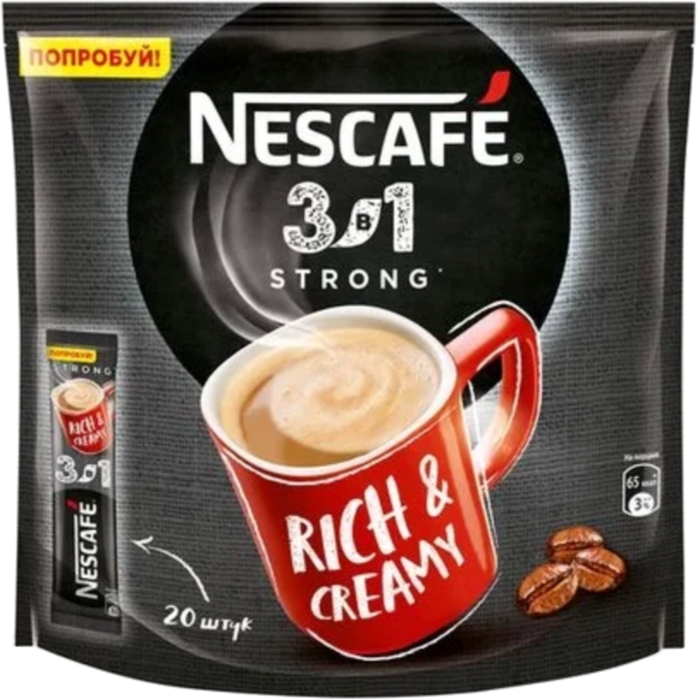 Растворимый кофе Nescafe 3 в 1 крепкий, в стиках, 20 шт