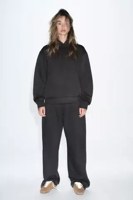ZARA БРЮКИ ИЗ МЯГКОЙ ТКАНИ С ШИРОКИМИ ШТАНИНАМИ, УГОЛЬНЫЙ