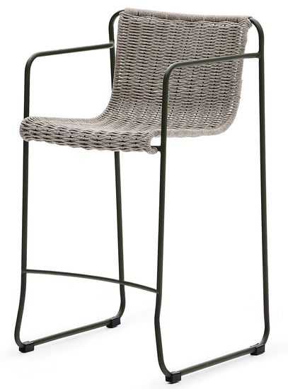 Полубарный стул Maurina из зелёной оцинкованной стали и экрю и серого шнура 64,5 см Испания 