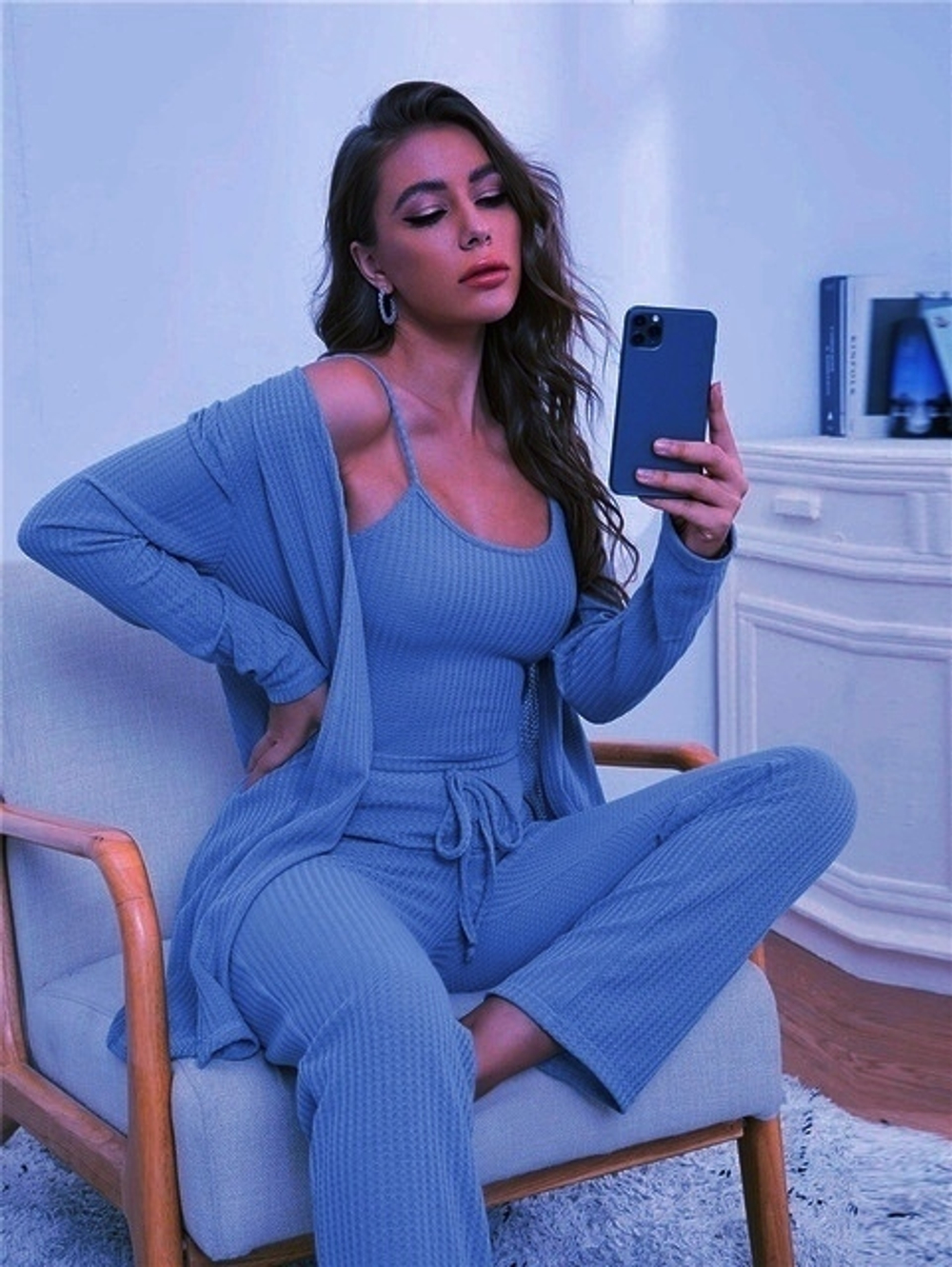 Пеньюар: халат+штаны+майка-топ 3174-1