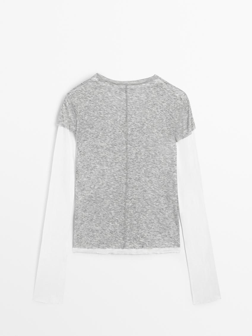 Massimo Dutti Двухслойная футболка из хлопка, серый