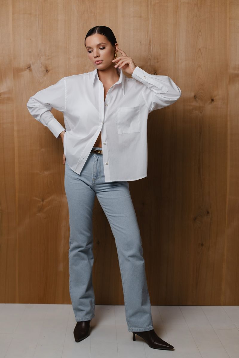 Рубашка из поплина оверсайз 1 карман белая