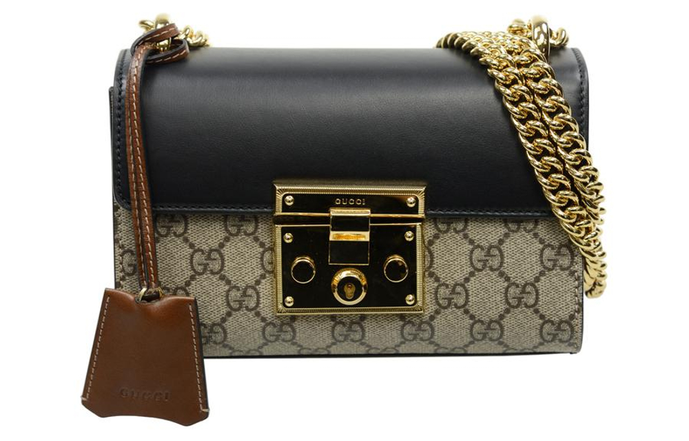 GUCCI Padlock Canvas With Leather Crossbody Bags Small Women"s Ebony & Black
