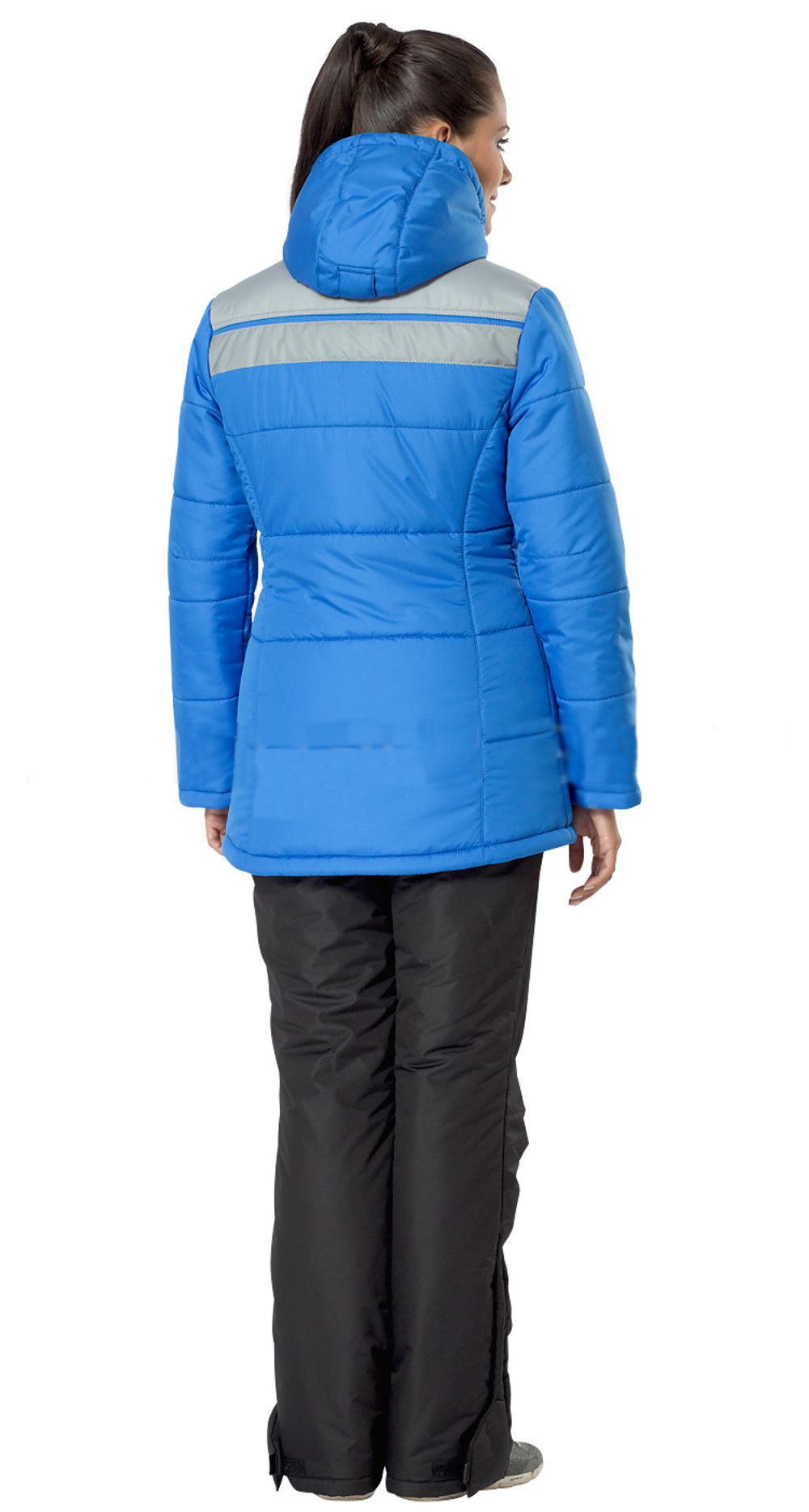 Куртка "АНГАРА" женская, удлиненная, утепленная, цвет: васильковый с серым