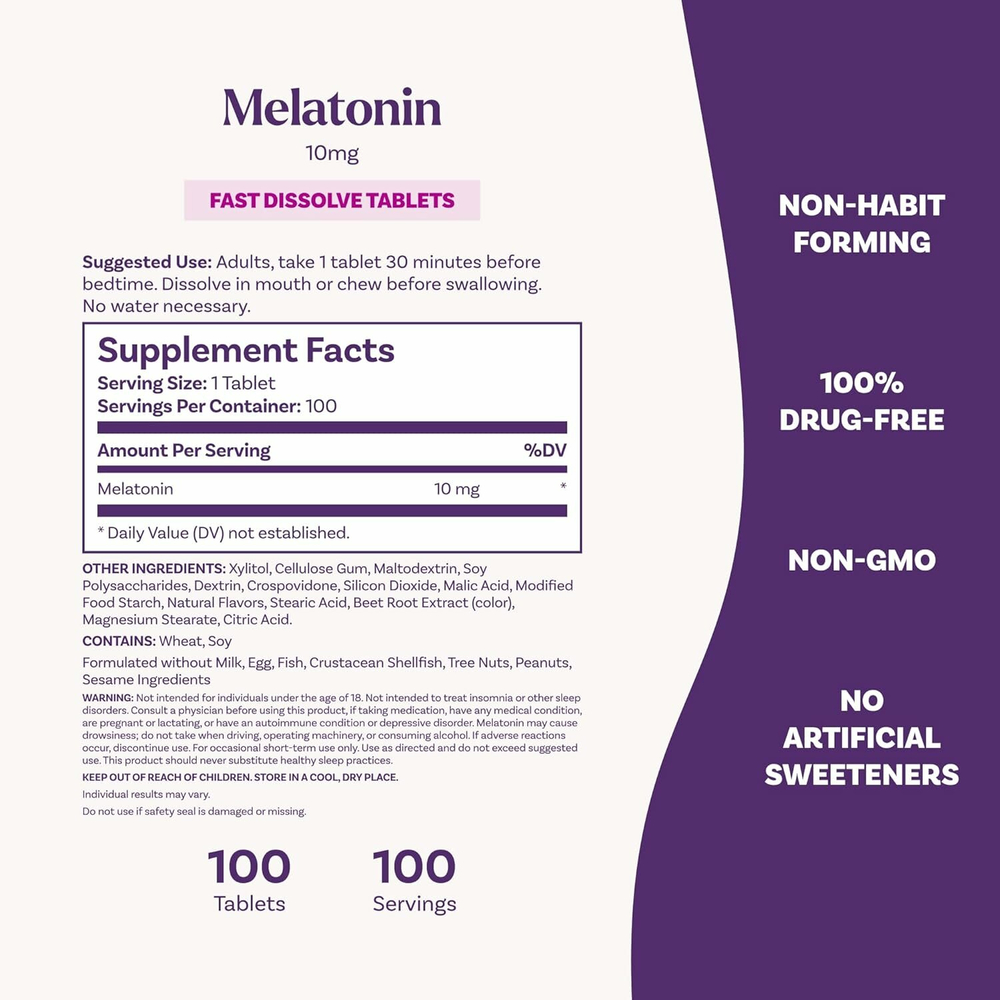 Мелатонин Natrol, быстрорастворимый, цитрусовый вкус, 10мг, 100 таблеток