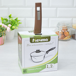 Ковш 1,2л Гранит brown с несъемной ручкой и стеклянной крышкой