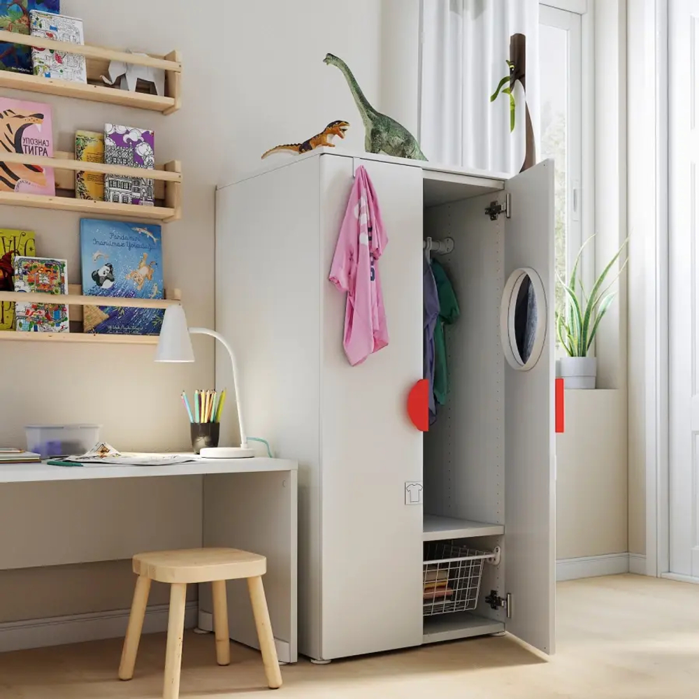 Шкаф детский - IKEA PLATSA/SMÅSTAD/SMASTAD, 60x57x123 см, белый/светло-коричневый, ИКЕА