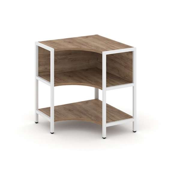 Shelf System Односекционный угловой стеллаж двухярусный SN.STMU-211 Дуб Табак/Металл Белый 810*810*8