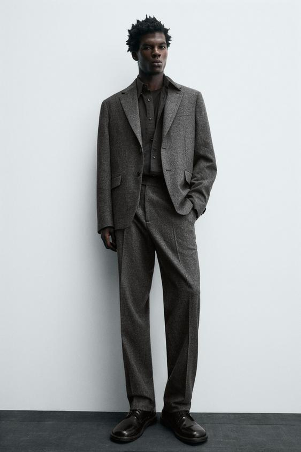 ZARA КОСТЮМНЫЕ БРЮКИ ИЗ РЕЛЬЕФНОЙ ТКАНИ С ШЕРСТЬЮ — LIMITED EDITION, АНТРАЦИТОВО-СЕРЫЙ