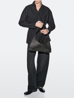 Massimo Dutti Сумка через плечо из плетеной кожи среднего размера, черный