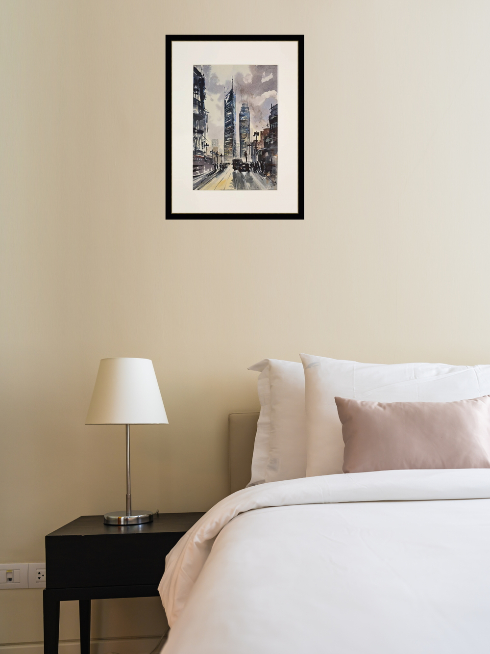 Картина авторская акварельная в паспарту 30х40 см на стену для интерьера "Урбанистический пейзаж"
