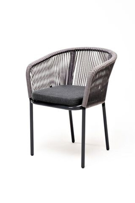 "Марсель" стул плетеный из роупа, каркас из стали серый (RAL7022) муар, роуп серый круглый, ткань серая