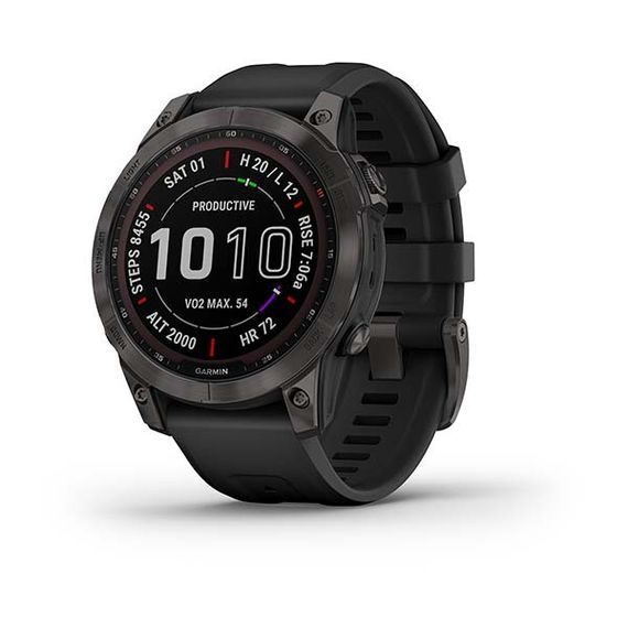 Умные часы Garmin FENIX 7 Sapphire Solar титановый серый DLC с черным ремешком