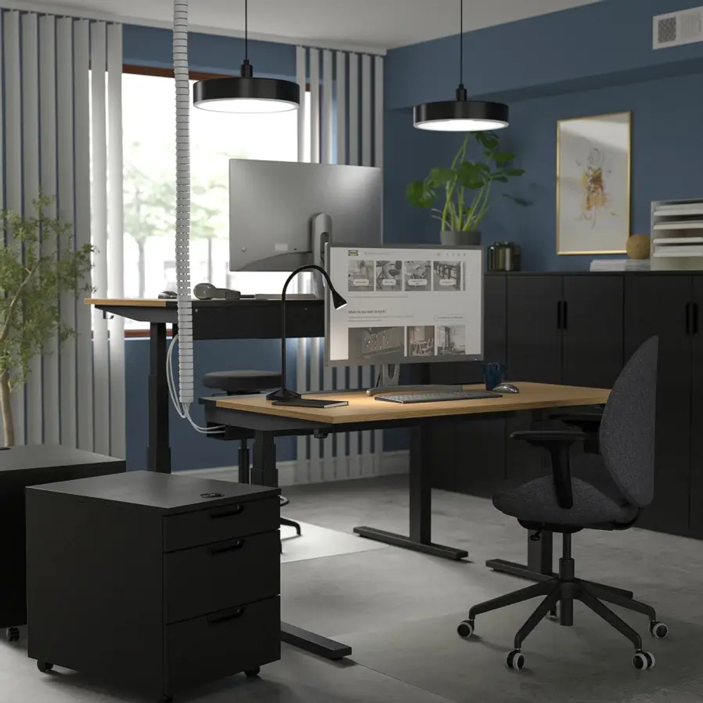 Письменный стол с регулировкой по высоте - IKEA MITTZON/МИТТЗОН ИКЕА, 140х80х62-126 см, черный/светло-коричневый
