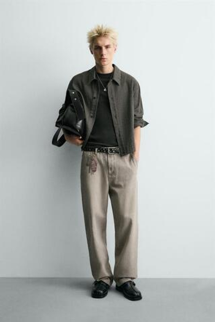 ZARA БРЮКИ С ПРИНТОМ LLAVEROS, ЦВЕТ ЛЬДА