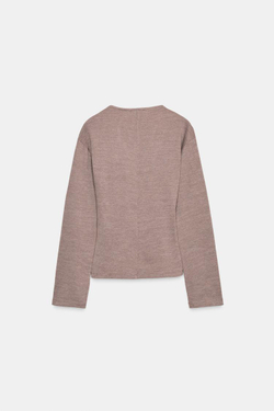 ZARA ТОП С БРОШЬЮ СБОКУ, СВЕТЛО-КОРИЧНЕВЫЙ