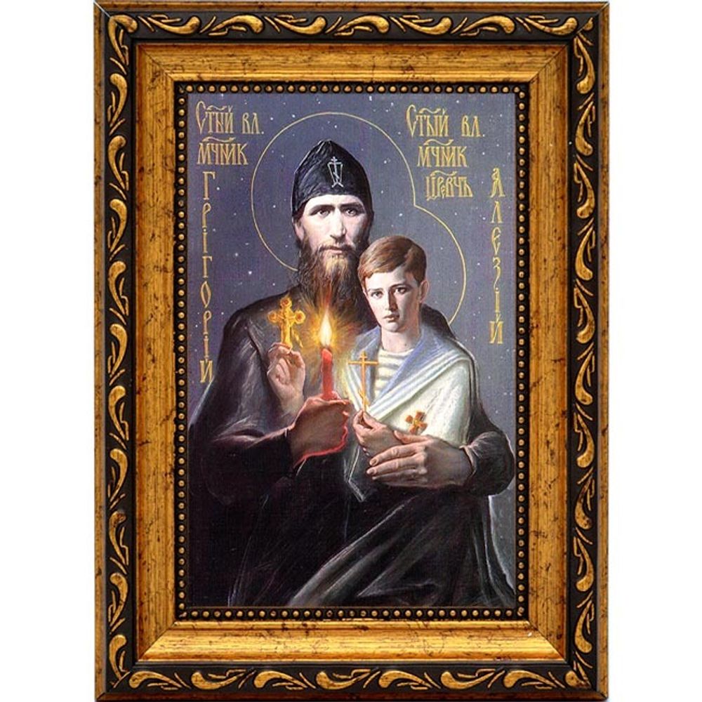 Григорий Распутин с царевичем Алексеем. Икона Николая Гурьянова. Икона на холсте.