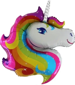 Шар (32""/81 см) Фигура, Голова, Радужный Единорог, Голография, 1 шт. Д023