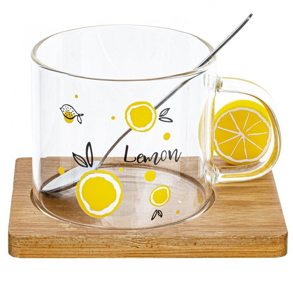 GAEM Кружка с ложкой на деревянной подставке, 300 мл, L12 W9,5 H8,5 см, 3в.