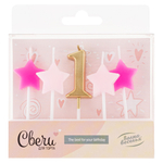 Набор свечей 1-ый День Рождения Девочки, Золото/Розовый