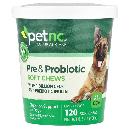 petnc NATURAL CARE, Жевательные таблетки с пребиотиками и пробиотиками, для всех собак, печень, 120 жевательных таблеток, 180 г (6,3 унции)