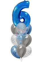 Фонтан c синей цифрой «6» из 10 воздушных шаров с гелием