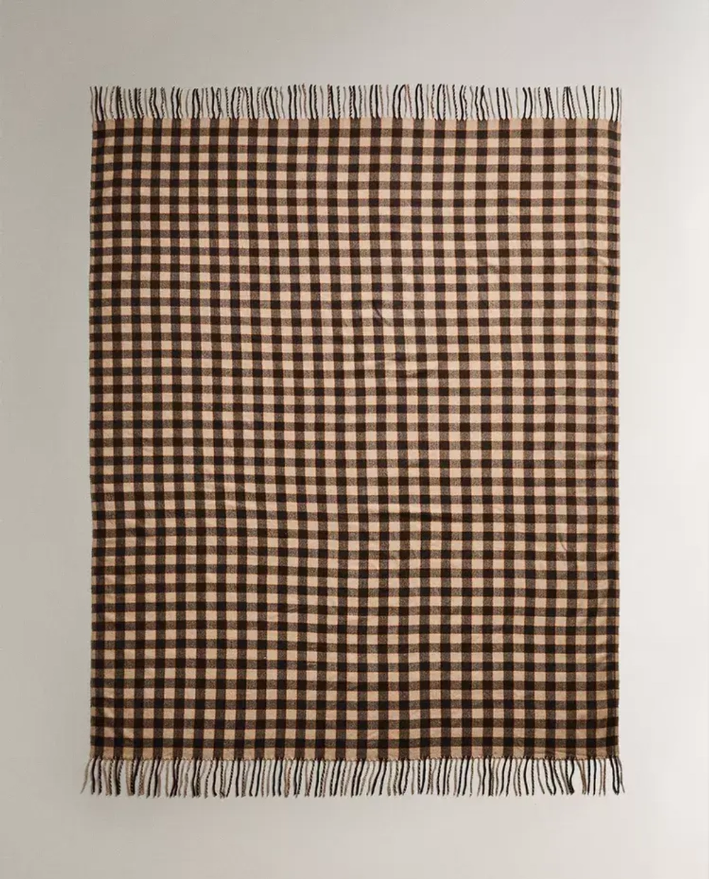 ZARA HOME ПЛЕД В КЛЕТКУ С БАХРОМОЙ, КОРИЧНЕВЫЙ