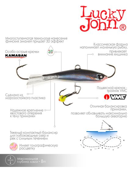 Балансир Lucky John NORDIC 4 с тр. 40мм/13H блистер