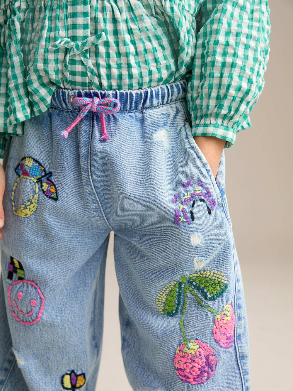 Джинсы с вышивкой для девочки Next E29-129, Голубой