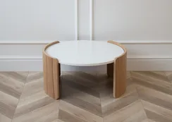 Столик Lagom D 65 см высота 32 см (белый, натуральный дуб)