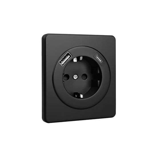 Розетка ROUND 1-ая с/з с/у з/ш 16А с USB A+C быстрой зарядки 5В/3А оникс KRANZ