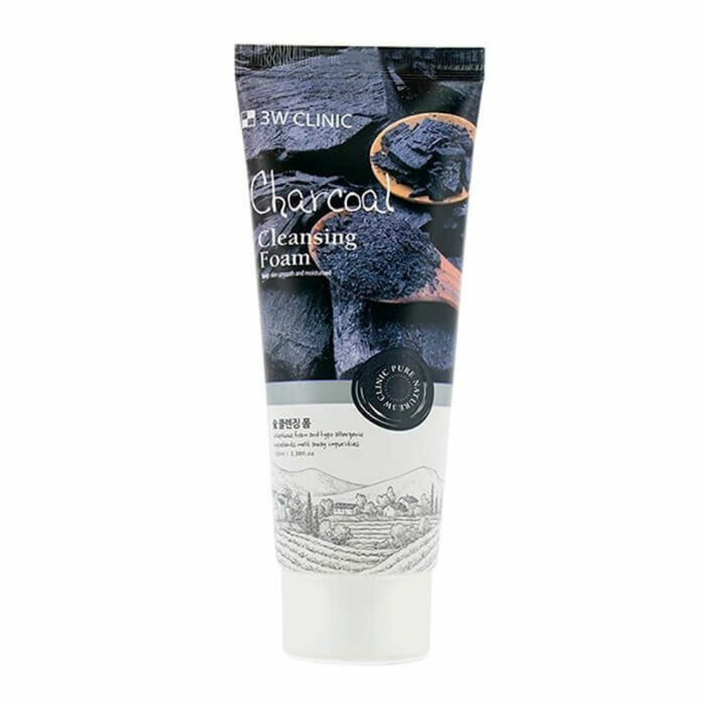 3W Clinic пенка для лица Charcoal Cleansing Foam, 100 мл, 100 г