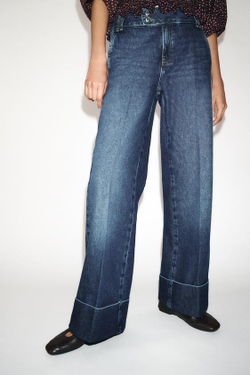 ZARA ДЖИНСЫ Z1975 STRAIGHT С НИЗКОЙ ПОСАДКОЙ И ОТВОРОТАМИ, СИНИЙ