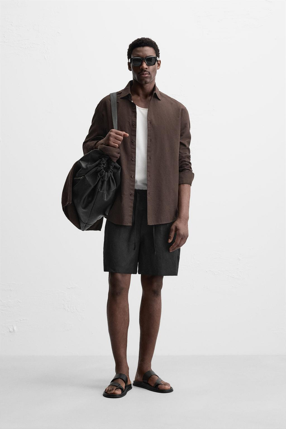 ZARA ШОРТЫ ИЗ 100% ЛЬНА, ЧЕРНЫЙ